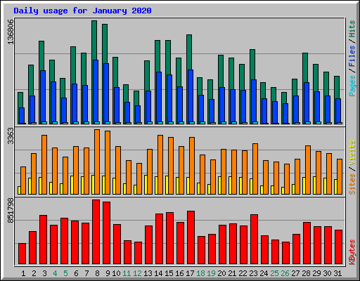 Daily usage for January 2020